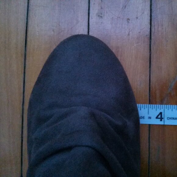 Women's 4" Heel Boots, Olive Green Faux Suede, Brown Buckle, Size 7 - Picture 13 of 16